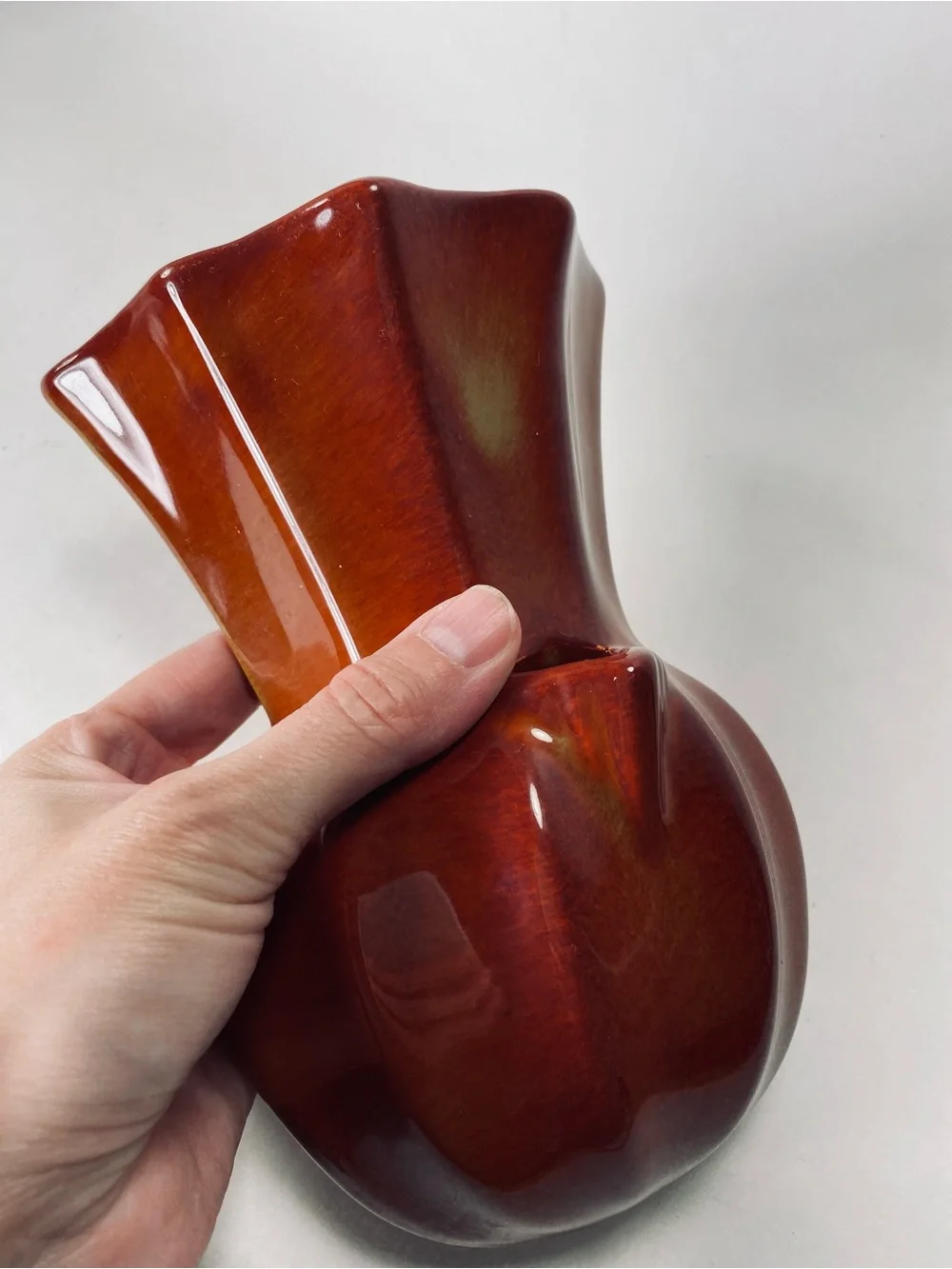 Vintage Red Orange Glazed Ceramic Wall Pocket Vase Marked California on Back